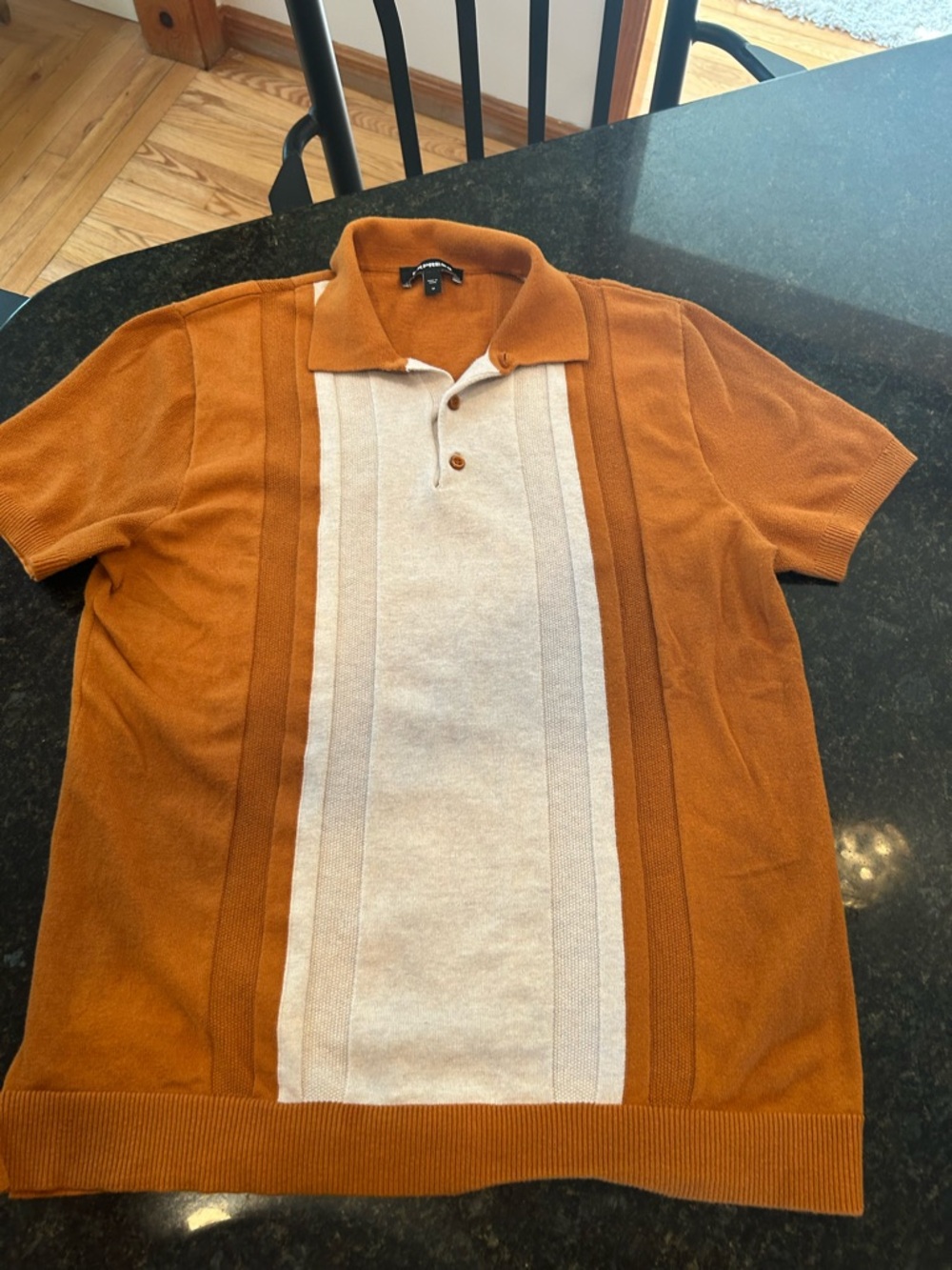 Men's Short Sleeve Polo Shirt - Rust with Cream Center Panel. Size Medium